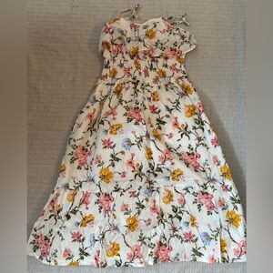 Janie and Jack Floral Dress in White with Pink, Yellow, and Blue
